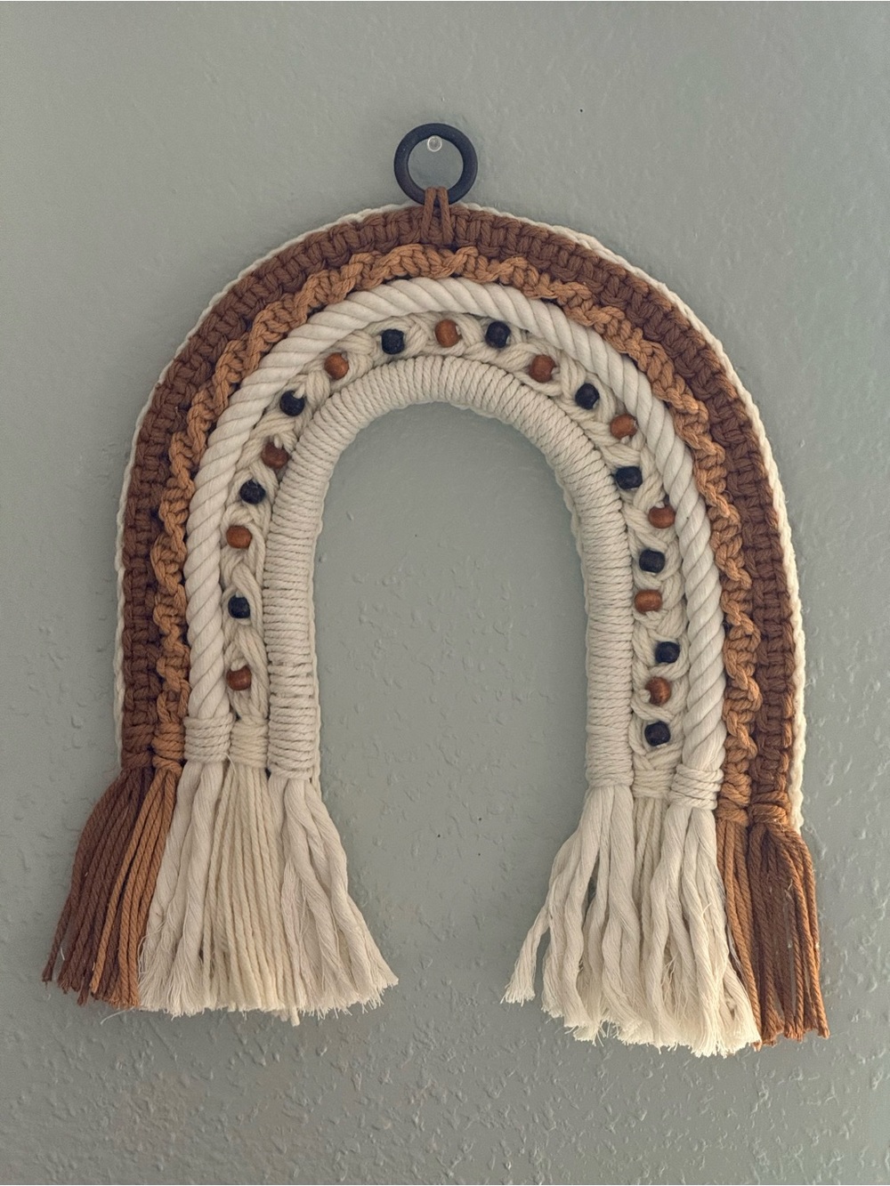 E&E Craft Shoppe | Handmade Macramé Rainbow Wall Hanging in Cream & Tan